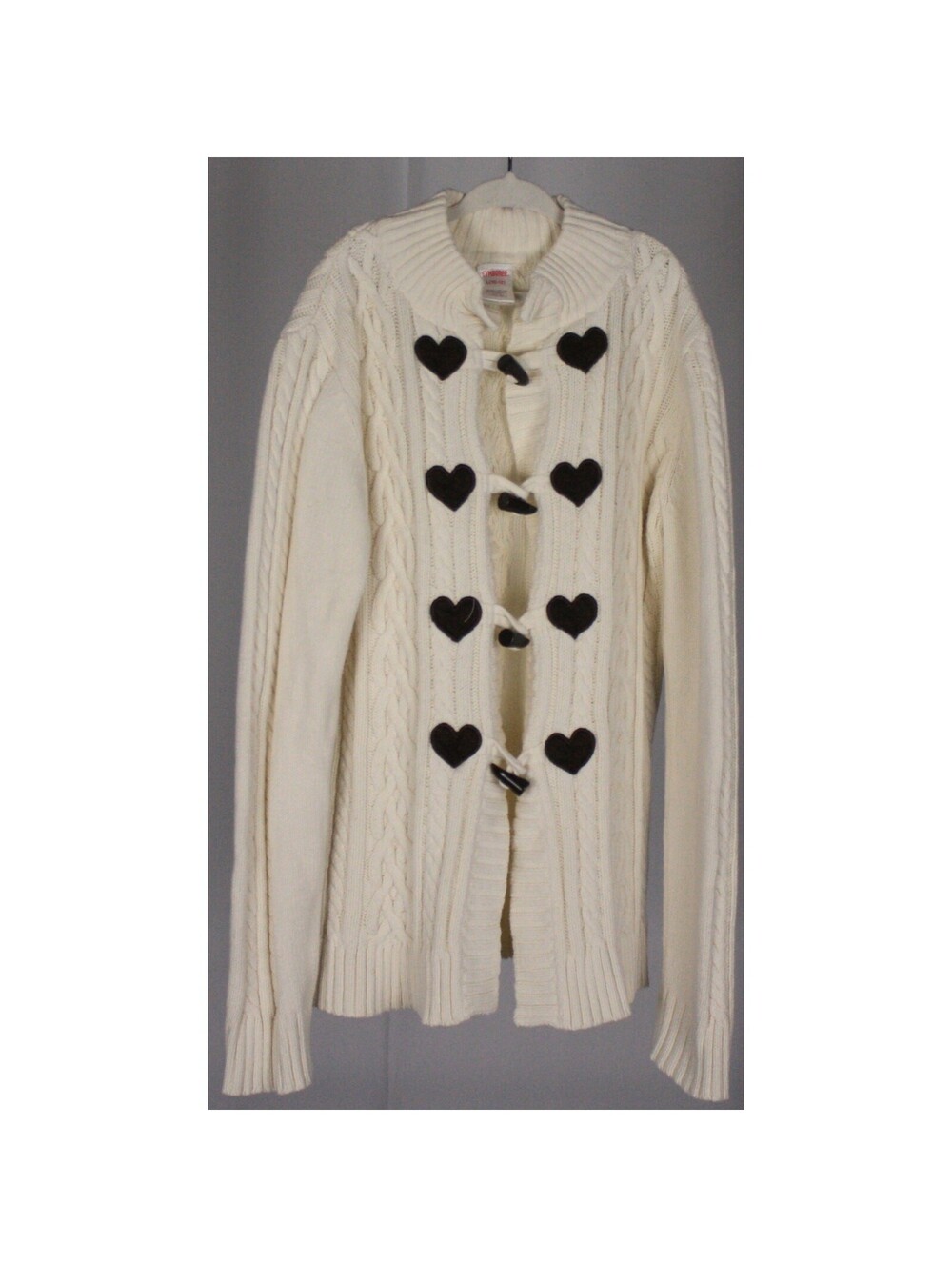 Vintage Gymboree Cream Cable Knit Heart Cardigan Girls Large